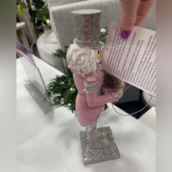 Pink Christmas Nutcracker w/Lightup Tree Glitter Christmas Figure NWT - Picture 4 of 7